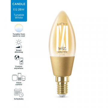 Лампа светодиодная филаментная диммируемая WiZ E14 4,9W 2700-6500K золото Wi-Fi BLE 25W C35E14920-50Amb1PF/6 929003017701