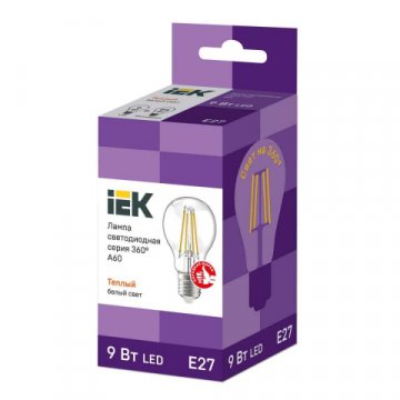 Лампа светодиодная филаментная IEK E27 9W 4000K прозрачная LLF-A60-9-230-40-E27-CL