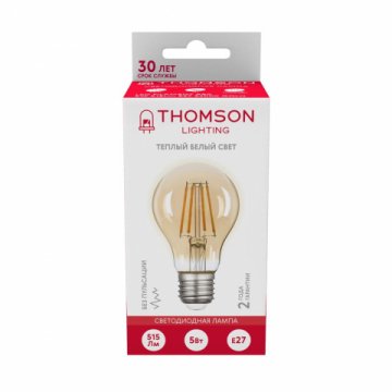 Лампа светодиодная филаментная Thomson E27 5W 2400K груша прозрачная TH-B2109