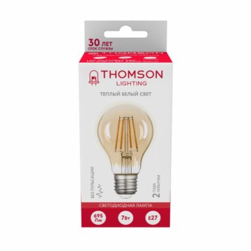 Лампа светодиодная филаментная Thomson E27 7W 2400K груша прозрачная TH-B2110
