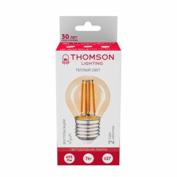 Лампа светодиодная филаментная Thomson E27 7W 2400K шар прозрачная TH-B2126