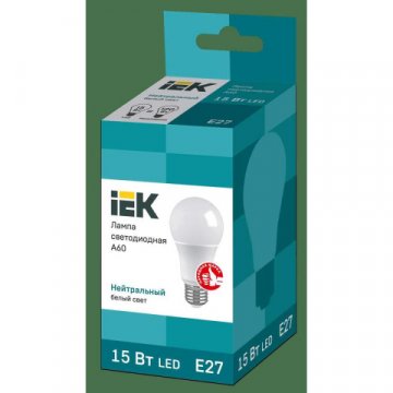 Лампа светодиодная IEK E27 15W 4000K матовая LLE-A60-15-230-40-E27