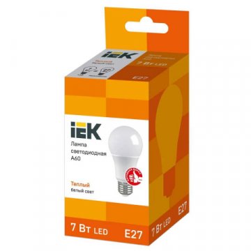 Лампа светодиодная IEK E27 7W 3000K матовая LLE-A60-7-230-30-E27