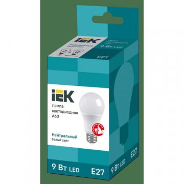 Лампа светодиодная IEK E27 9W 4000K матовая LLE-A60-9-230-40-E27