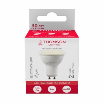 Лампа светодиодная Thomson GU10 4W 3000K полусфера матовая TH-B2103