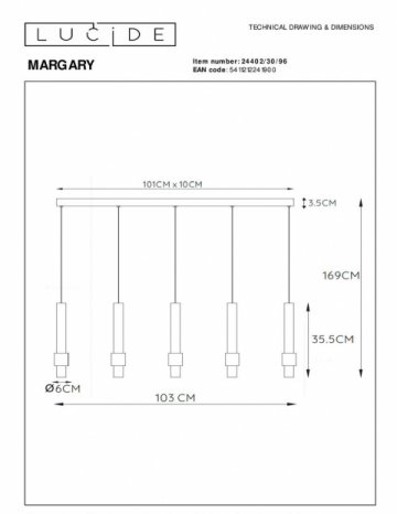 Подвесной светодиодный светильник Lucide Margary 24402/30/96