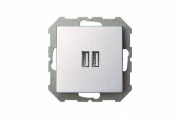 Розетка 2xUSB Liregus Epsilon серебро 28-1857