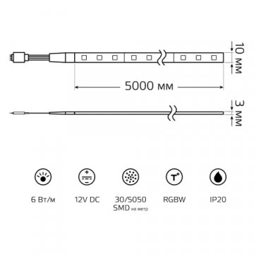 Светодиодная лента Gauss 6W/m 30LED/m 5050SMD разноцветный 5M BT011