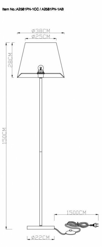 Торшер Arte Lamp Elba A2581PN-1CC