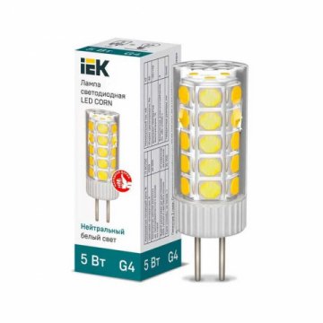 Лампа светодиодная IEK G4 5W 4000K прозрачная LLE-CORN-5-012-40-G4