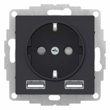 Розетка 2К+3/2хUSB Schneider Electric AtlasDesign 16A 250V Type A+A карбон ATN001030