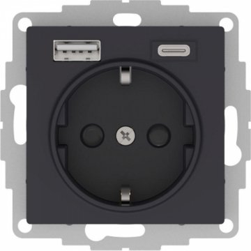 Розетка 2К+З/2хUSB Schneider Electric AtlasDesign 16A 250V Type A+С карбон ATN001032