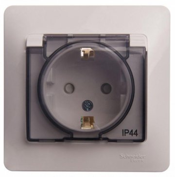 Розетка 2К+З Schneider Electric Glossa 16A 250V со шторками и крышкой белая GSL000148