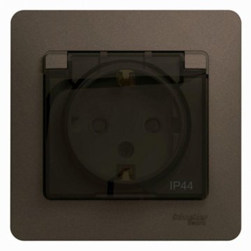 Розетка 2К+З Schneider Electric Glossa 16A 250V со шторками и крышкой шоколад GSL000848