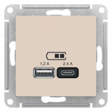 Розетка 2хUSB Schneider Electric AtlasDesign Type A+C бежевая ATN000239