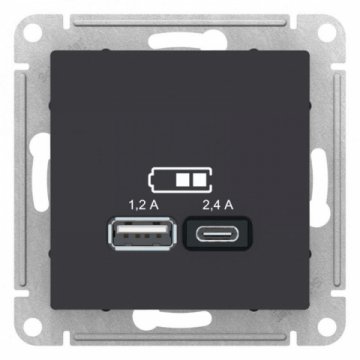 Розетка 2хUSB Schneider Electric AtlasDesign Type A+C карбон ATN001039