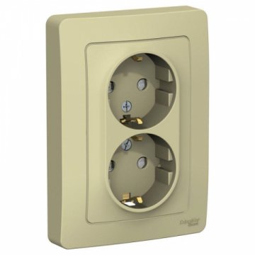 Розетка двойная 2К+З Schneider Electric Blanca 16A 250V со шторками бежевая BLNRS001127