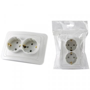 Розетка двойная 2P+PE TDM Electric Валдай со шторками белая SQ1804-0030