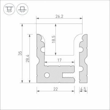 Встраиваемый профиль ARH-FLOOR27-H28-2000 ANOD 038356