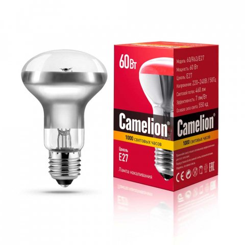 Лампа накаливания Camelion E27 60W 60/R63/E27 8980