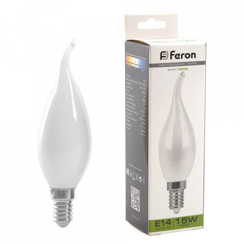 Лампа светодиодная Feron E14 15W 4000K Свеча на ветру Матовая 38262