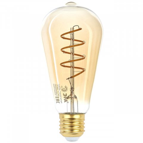 Лампа светодиодная филаментная ЭРА E27 7W 2400K прозрачная F-LED ST64-7W-824-E27 spiral gold Б0047665