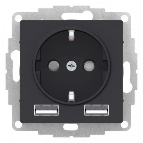Розетка 2К+3/2хUSB Schneider Electric AtlasDesign 16A 250V Type A+A карбон ATN001030