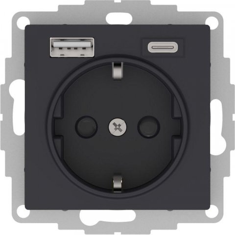 Розетка 2К+З/2хUSB Schneider Electric AtlasDesign 16A 250V Type A+С карбон ATN001032