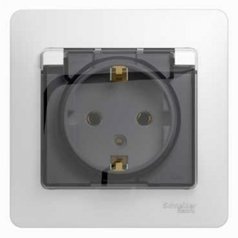 Розетка 2К+З Schneider Electric Glossa 16A 250V со шторками и крышкой белая GSL000146