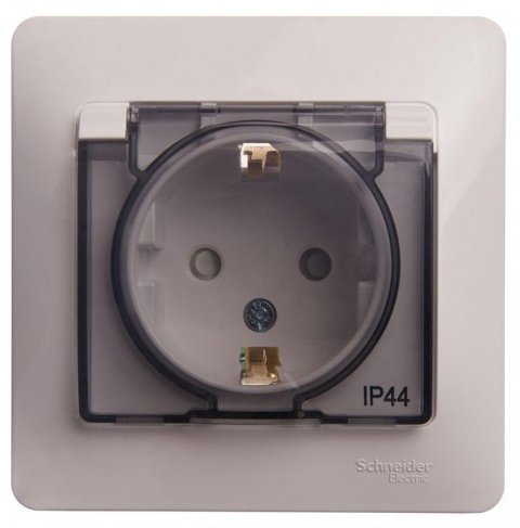 Розетка 2К+З Schneider Electric Glossa 16A 250V со шторками и крышкой белая GSL000148