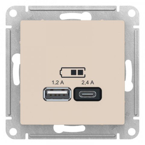 Розетка 2хUSB Schneider Electric AtlasDesign Type A+C бежевая ATN000239