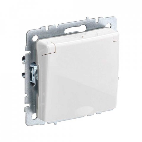 Розетка 2P+PE IEK Brite с крышкой и шторками белая BR-R16-16-K01