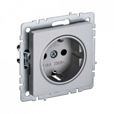 Розетка 2P+PE IEK Brite со шторками алюминий BR-R14-16-K47