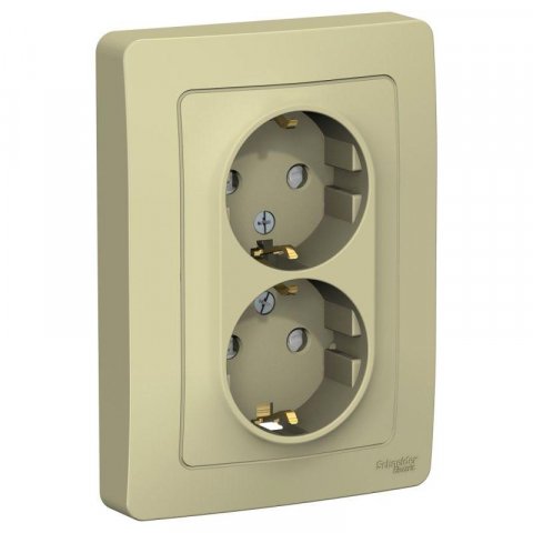 Розетка двойная 2К+З Schneider Electric Blanca 16A 250V со шторками бежевая BLNRS001127