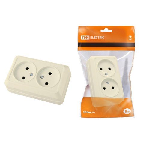 Розетка двойная 2P TDM Electric Ладога слоновая кость SQ1801-0212