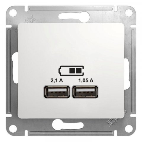 Розетка двойная USB Schneider Electric Glossa Type A+A белая GSL000133